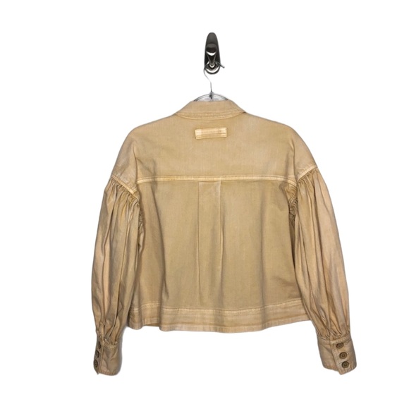 Ulla Johnson | NWOT Griffin Oversized Puff Sleeve Denim Jacket Khaki Yellow P/0 - Picture 2 of 8